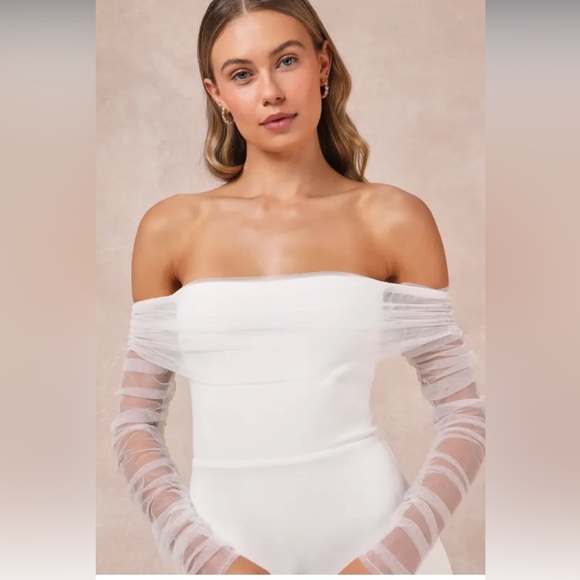 NWT Lulus Beautifully Beloved White Mesh Off-the-Shoulder Maxi Dress - Picture 4 of 4